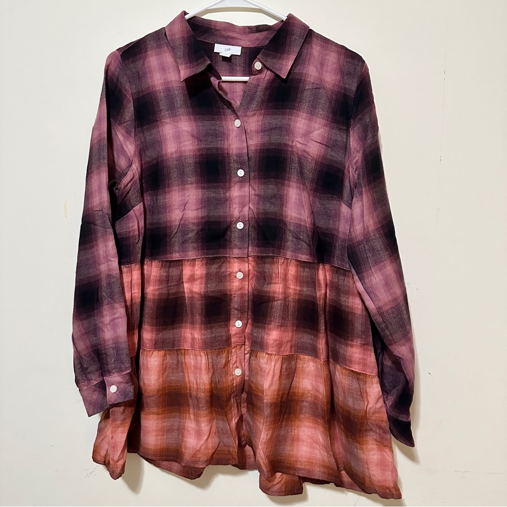 J. Jill Ombre Plaid Button-Front Tunic in Pink and Brown